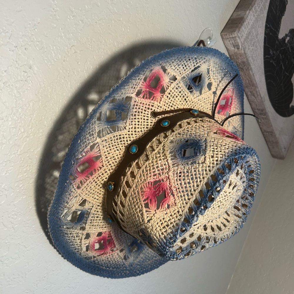 100% Paper Colorful Crochet Cowboy Hat - Picture 3 of 3